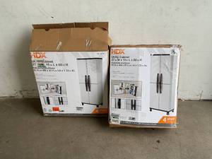 lot 168 image: Lot of Two HDX Plastic Freestanding Garage Cabinets in Gray
