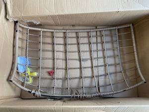 lot 160 image: JOYSIDE Patio Yellow Wicker IndoorOutdoor Egg Lounge Chair with Beige Cushions