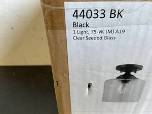lot 90 image: Kichler Winslow Black with Clear Seeded Glass Flush Mount Ceiling Light Fixture