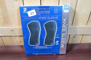 lot 27 image: Copper Fit Elite Knee Compression Sleeve LXL Copper Infused 2 Pack