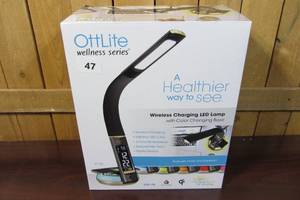 lot 47 image: OttLite Wireless Charging Desk Lamp with Night Light & Digital Display