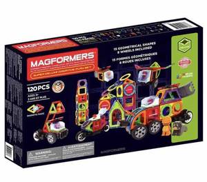 lot 44 image: MAGFORMERS 120-Piece Deluxe Creative Set 15 Different Magnetic Geometric Shapes