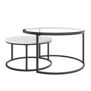 lot 11 image: Nathan James Coffee Table Set 32X18 Round Gunmetal Frame W Faux Marble Top