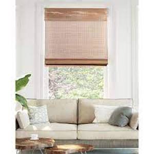 lot 43 image: Chicology Premium True-to-Size Brown Acorn Cordless Light Filtering Natural Woven Bamboo Roman Shade 32 in. W x 64 in. L