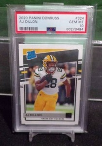 lot 189 image: 2020 Panini Donruss AJ Dillon #324 PSA 10 Gem Mint RC