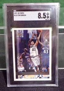 lot 194 image: 1997-98 Topps #115 Tim Duncan SGC 8.5 Rookie Card
