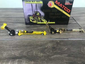 lot 55 image: 1998 NHRA Racing Champions  Matco Tools Eddie & Ernie Hill 2 car set 164 scale die cast Top Fuel Dragsters