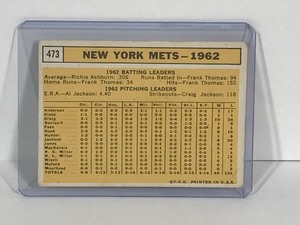 lot 470 image: 1963 Topps Baseball New York Mets Team Card #473