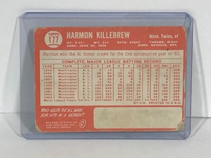 lot 473 image: 1964 Harmon Killebrew Minnesota Twins Baseball Card #177