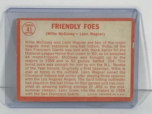 lot 475 image: 1964 Topps # 41 Friendly Foes Willie McCoveyLeon Wagner GiantsAngels (Baseball Card)