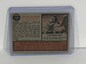 lot 478 image: 1962 Carl Yastrzemski Boston Red Sox Baseball Card #425
