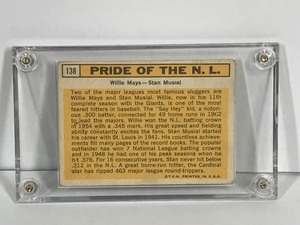 lot 482 image: 1963 Topps Willie Mays & Stan Musial PRIDE OF NL #138 Baseball Card