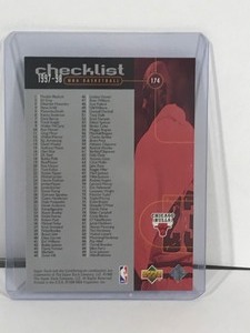 lot 491 image: 1998 Upper Deck Michael Jordan NBA Checklist Basketball Card #174