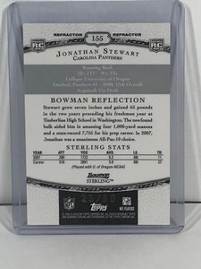 lot 496 image: 2008 Topps  Bowman Sterling Refractor Rookie card Jonathan Stewart Football Card #155