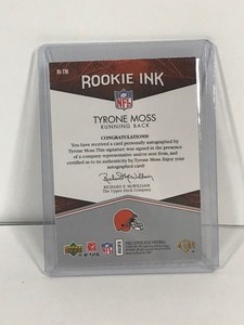 lot 497 image: 2007 Upper Deck Rookie Ink Tyrone Moss Autographed Football Card #RI-TM