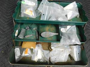 lot 315 image: Metal tackle box of sinkers