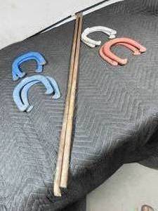 lot 344 image: Horse shoe set w solid steel stakes