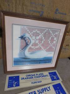 lot 533 image: Framed picture and 3 ad signs