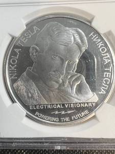 lot 03 image: 2018 NIKOLA TESLA 1 TROY OZ .999 FINE SILVER SERBIA PF70 NGC