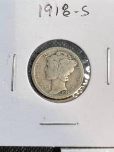 lot 28 image: 3 US MERCURY DIMES 1918 P-D-S