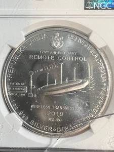lot 44 image: 2019 NIKOLA TESLA 1 TROY OZ .999 FINE SILVER SERBIA MS70 NGC