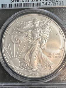 lot 53 image: 2012-S  AMERICAN SILVER EAGLE MS70 PCGS FIRST STRIKE