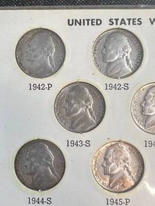 lot 65 image: COMPLETE SET OF US WWII WAR TIME SILVER NICKELS