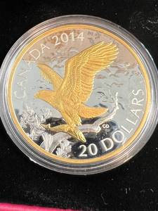 lot 68 image: 2014 PROOF CANADA 1 TROY OZ .999 FINE SILVER $20 BALD EAGLE IN ORIGINAL PKG