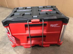 lot 48 image: Milwaukee PACKOUT 22 in. 2-Drawer Tool Box with Metal Reinforced Corners Customer Returns See Pictures