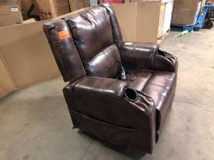 Lucklife Brown PU Leather Power Lift Recliner Chairs for Elderly Big Heated Massage Recliner Sofa Customer Returns See Pictures