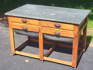 lot 13 image: Antique French Bakers Pastry Table with Lower Flour Bin