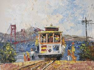 lot 31 image: MCM Oil on Canvas San Francisco Street Car Painting