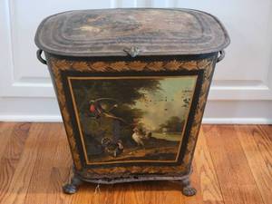 lot 98 image: Romantic Antique Coal Scuttle Metal Bin