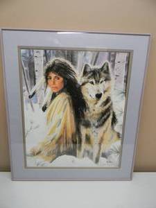 lot 4 image: NATIVE AMERICAN ART By Maija Silent Partners - Best Wishes Maija - PROFESSIONALY FRAMED - FANTASTIC PIECE  - APPROX 26 By 30 - SEE PICTURES