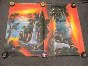 lot 18 image: VINTAGE Asian Paintings on canvas - NICE - NICE VERY BRIGHT COLORS - GREAT OLD SCHOOL PIECES - APPROX 33 By 22 - SEE PICTURES
