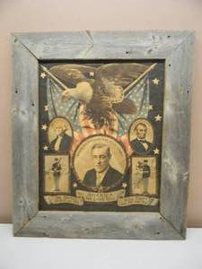 lot 20 image: VINTAGE COP. 1917 By E.G. RENESCH, CHICAGO BARNWOOD FRAMED AMERICA WE LOVE YOU - GREAT PIECE  - APPROX 23 By 27 - SEE PICTURES