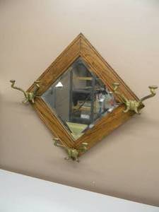 lot 26 image: ANTIQUEVINTAGE MIRRORED WALL COAT HANGER - APPROX 18 By 18 - VERY COOL OLD SCHOOL PIECE - SEE PICTURES