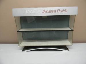lot 41 image: RARE - VINTAGE ORIGINAL TIMEX DYNABEAT ELECTRIC WATCHES STORE DISPLAY CASE NEVER NEEDS WINDING - RARE AWESOME PIECE  - APPROX 21w 17h 8d - SEE PICTURES