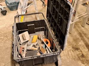lot 163 image: 33 Rolling Tool Storage Tote with Misc. Masonry Tools