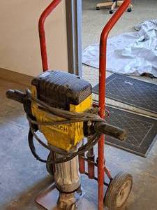 lot 57 image: 2015 Bosch Boschhammer Jackhammer 3611COA010 with Cart and (4) Four Chisels Bits - Moil Point Breaker, Bull Point, Bushing Tool, Flat