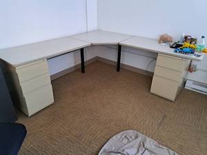 lot 207 image: Corner Office Desk 3-piece with Two 3-drawer File Cabinets