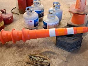 lot 85 image: Lot of (4) Plastic Safety Pylons with Bases