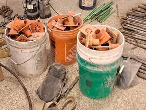 lot 100 image: Lot of (100) Rebar Safety Caps (in three buckets)