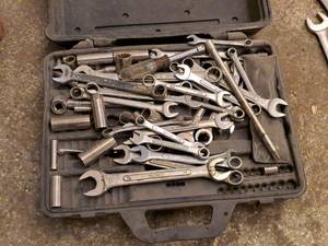 lot 312 image: Lot of  Assorted Open End Wrenches, Combination Wrenches, Misc. Sockets, Extension, Nutdriver