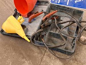 lot 316 image: Jumper Cables in Case, (2) Plastic Funnels