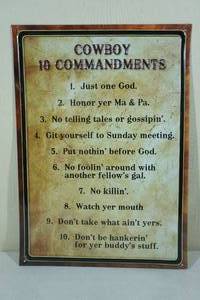 lot 196 image: Cowboy 10 Commandments Sign