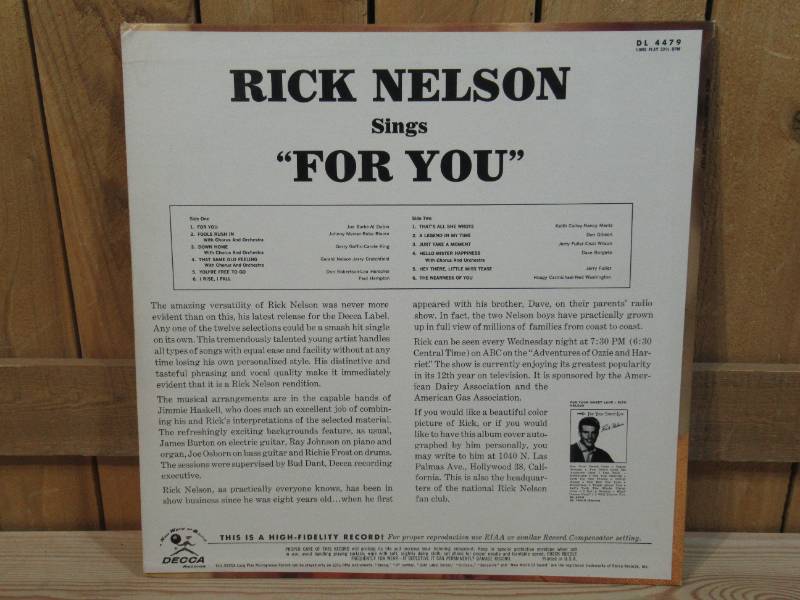 lot 98 image: Rick Nelson - Rick Nelson sings For You - 1963 - Vinyl Record