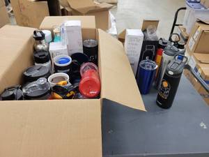 lot 67 image: Large Lot of New Promotional Water Bottles, Coffee Cups and More - Contego, h2go, ello and More