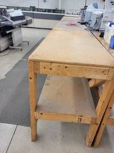 lot 24 image: (2) Wood Work Benches - Contents NOT Included
