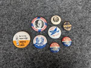 lot 522 image: (8) Vintage Political Buttons - Goldwater, Nixon, IKE, Harding, Wilson and More